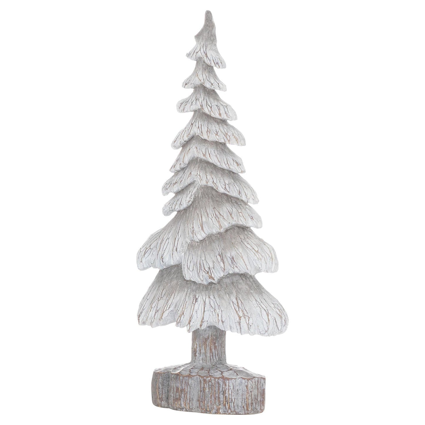 Carved Wood Effect Grey Small Snowy Tree Decor - Darlington's Décor