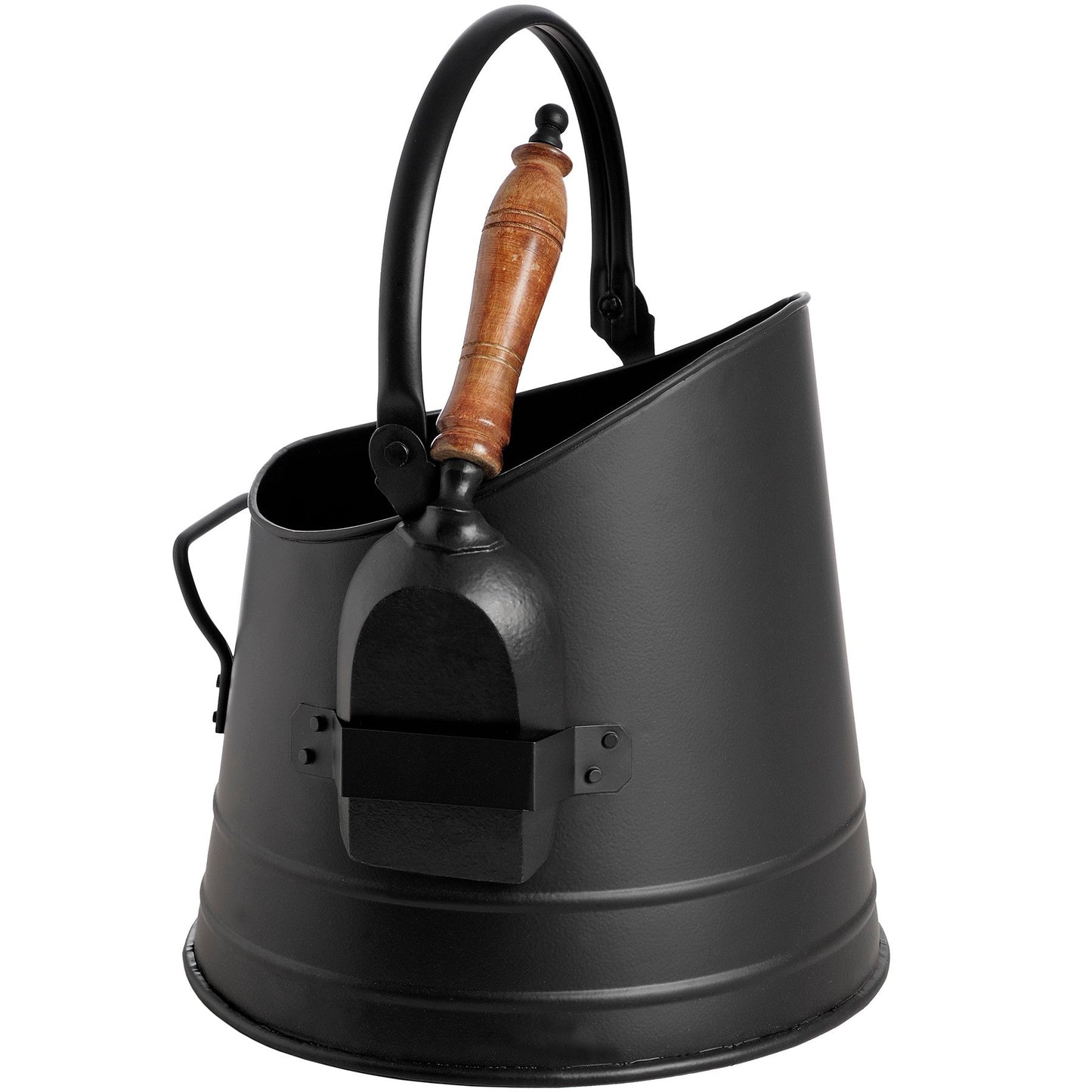 Elegant Black Coal Bucket with Teak Handle Shovel - Darlington's Décor