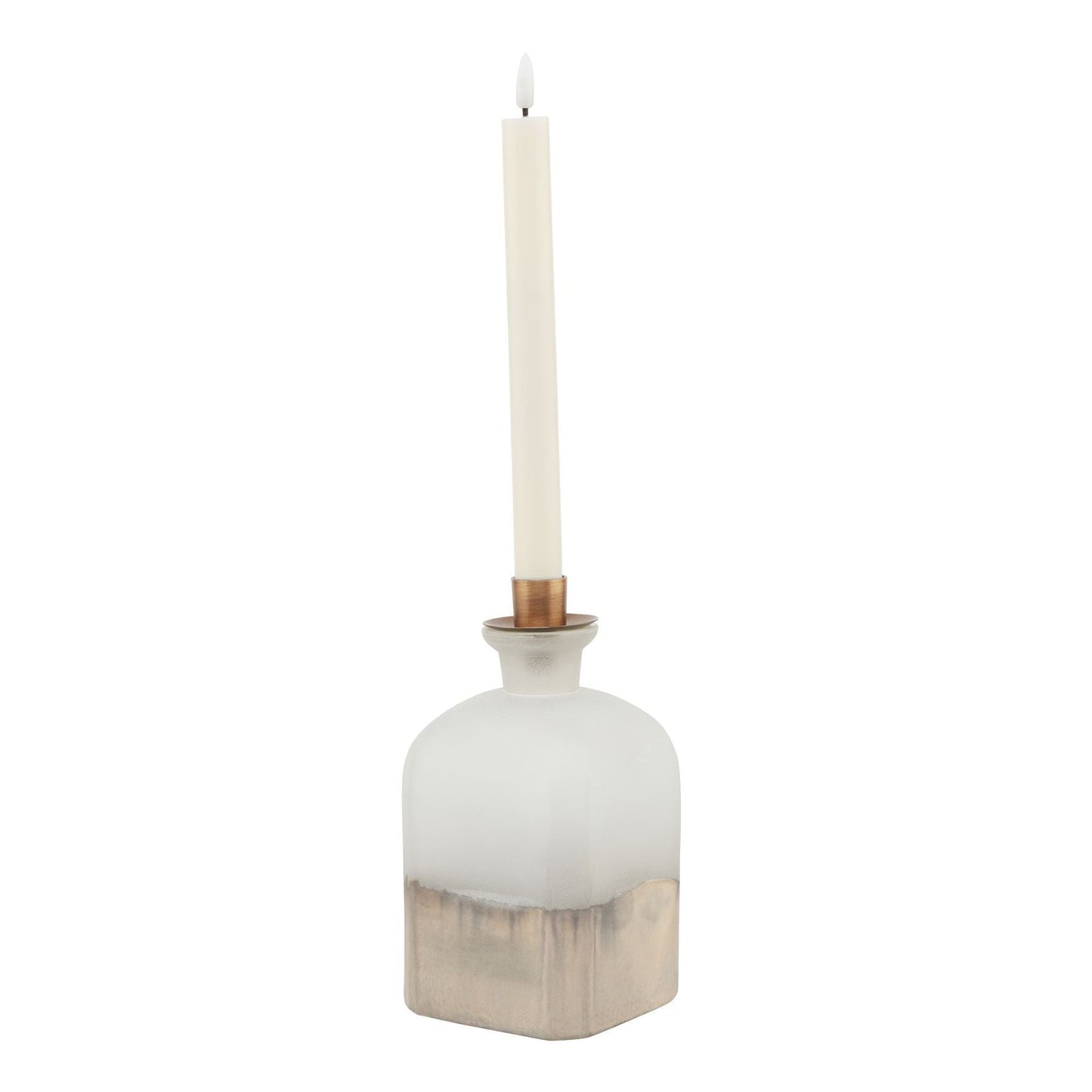 Elegant Burnished Dipped and Aged Brass Large Candle Holder Vase - Darlington's Décor