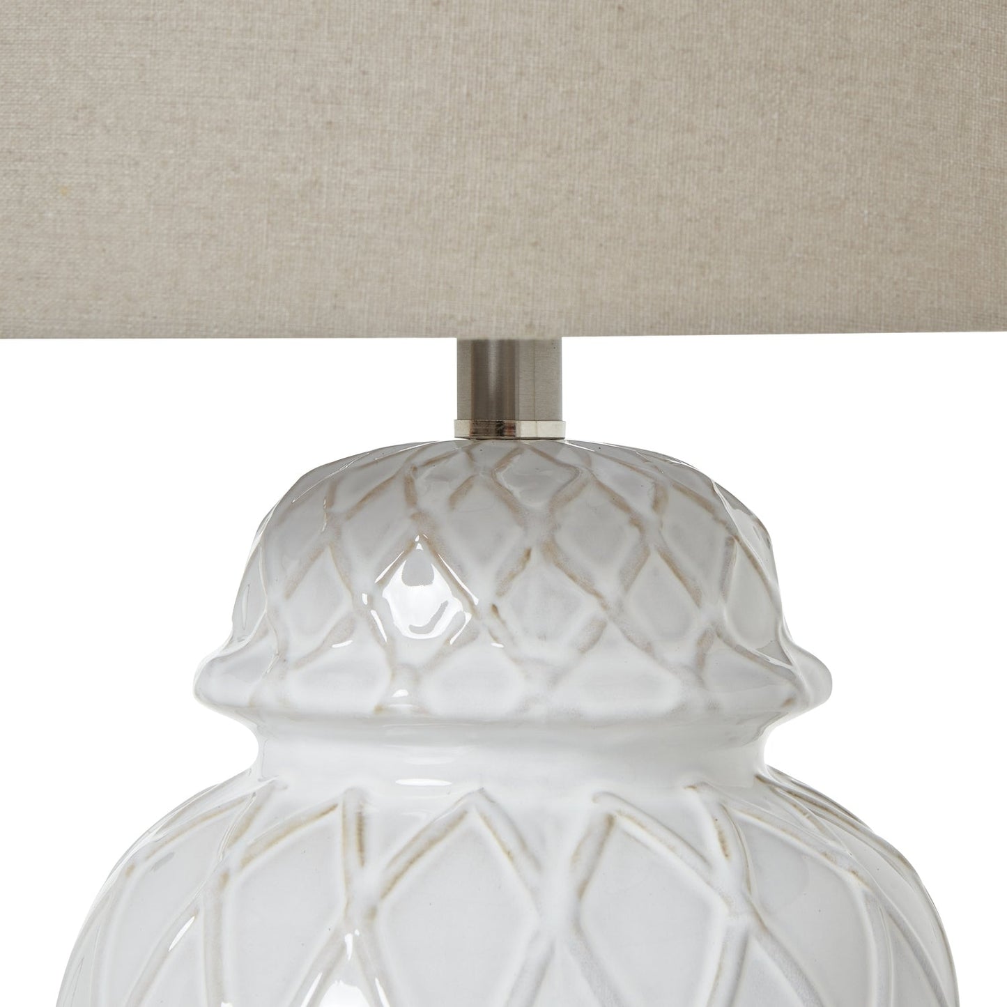 Elegant White Ceramic Ginger Jar Lamp With Linen Shade - Darlington's Décor