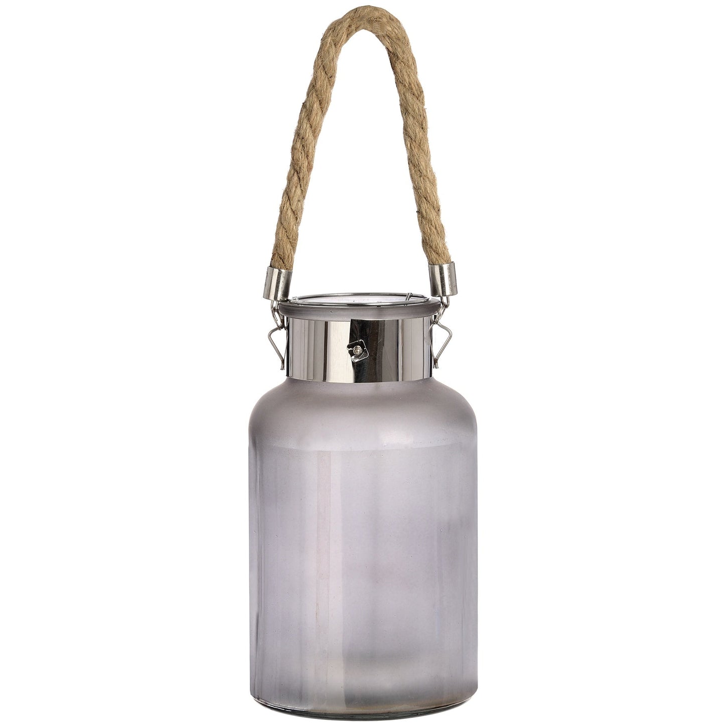 Frosted Glass Lantern with Rope Detail and Interior LED Elegance - Darlington's Décor