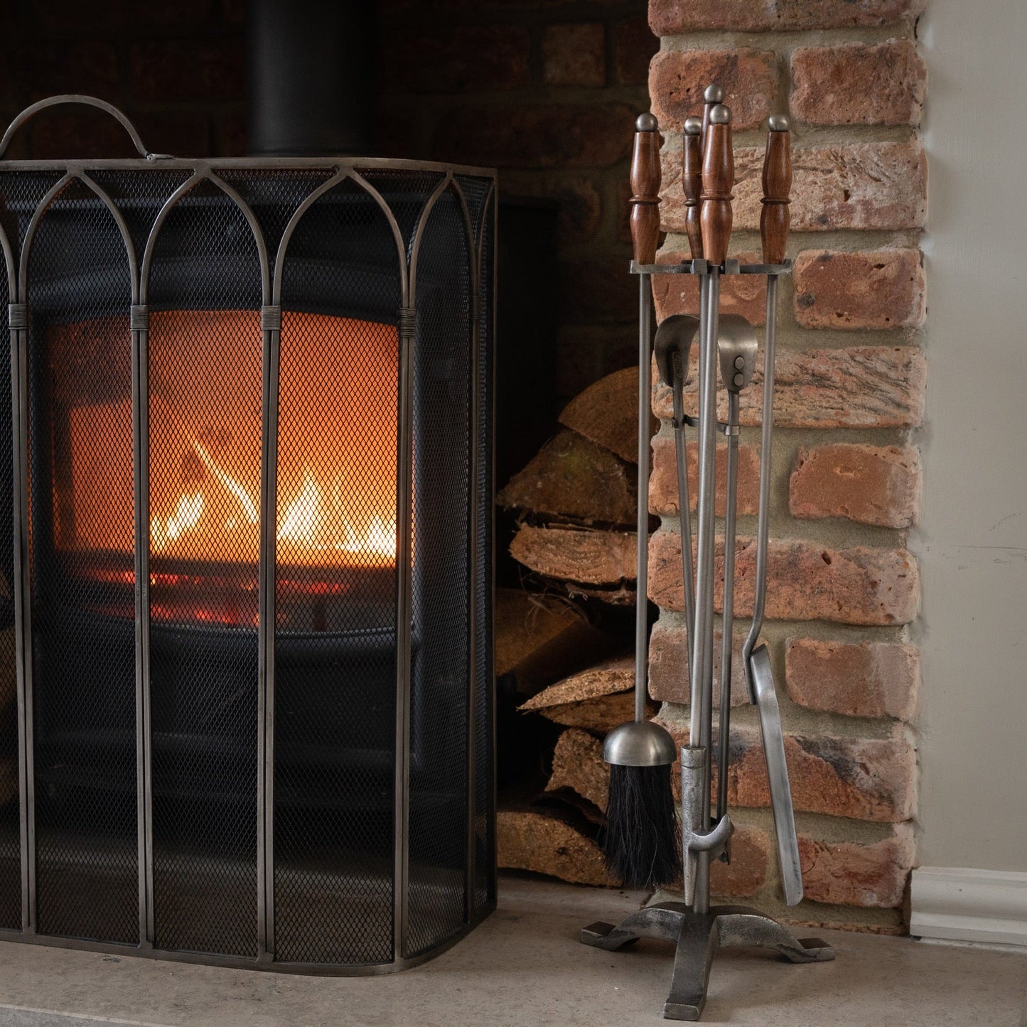 Hand Turned Fire Companion Set In Antique Pewter Elegance - Darlington's Décor
