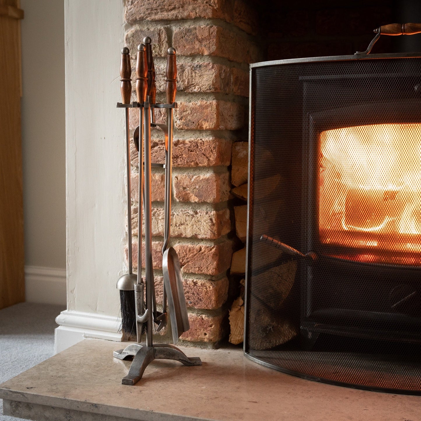 Hand Turned Fire Companion Set In Antique Pewter Elegance - Darlington's Décor
