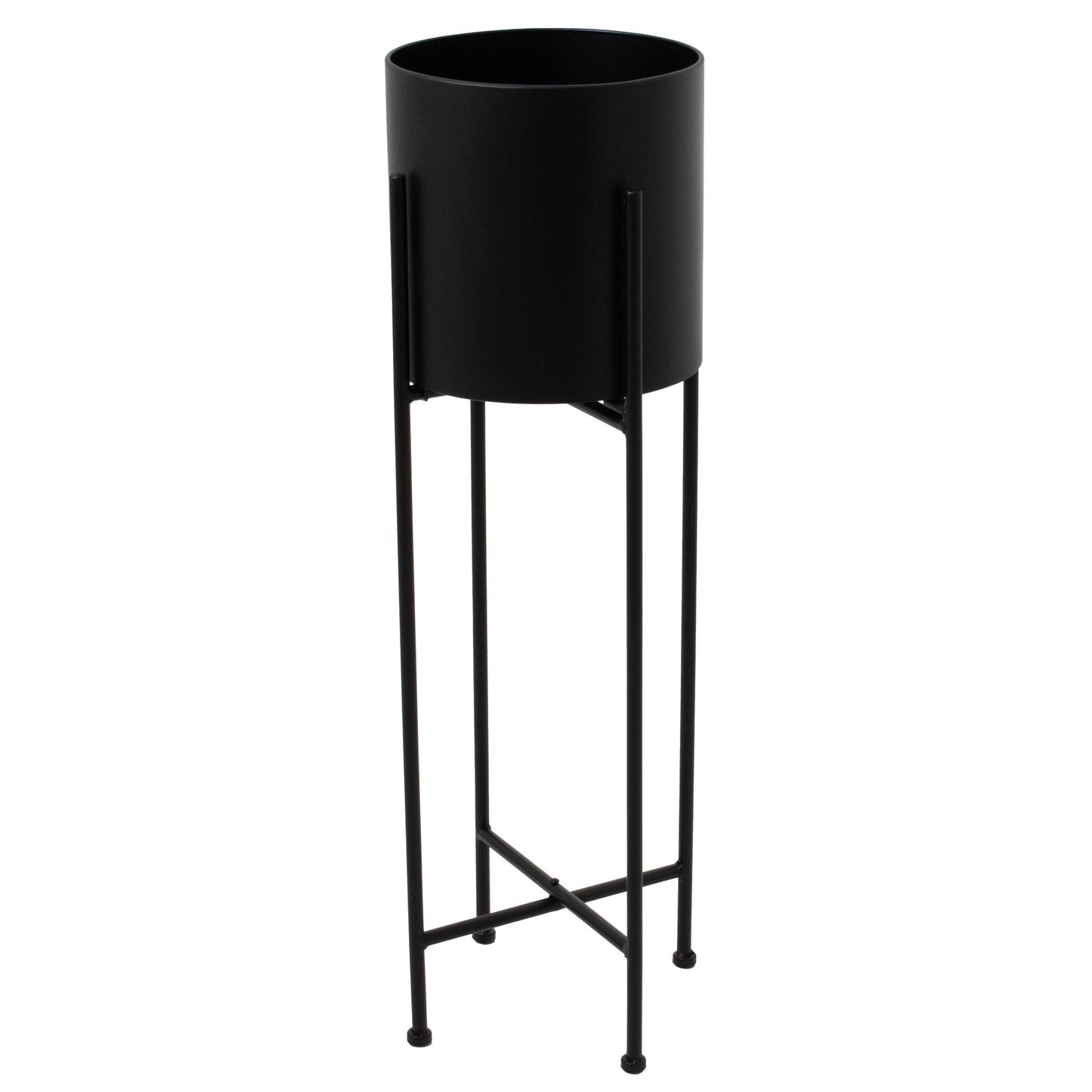 Large Matt Black Cylindrical Planter On Black Frame - Darlington's Décor