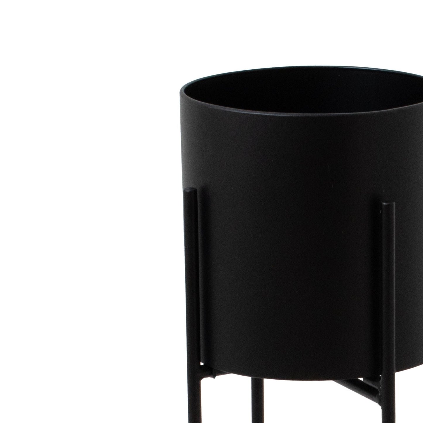 Large Matt Black Cylindrical Planter On Black Frame - Darlington's Décor