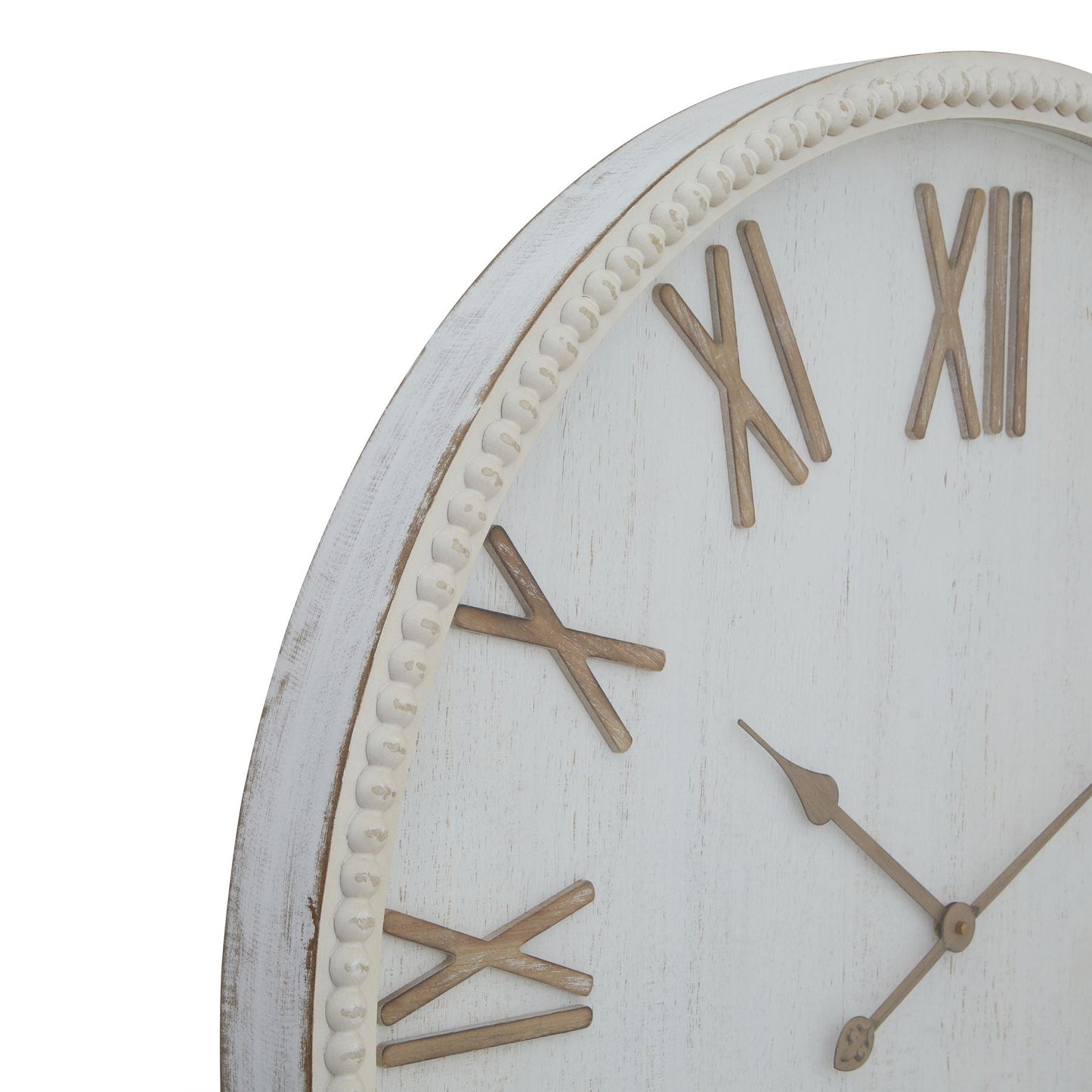 Large Rustic White Clock With Beaded Frame Decor - Darlington's Décor