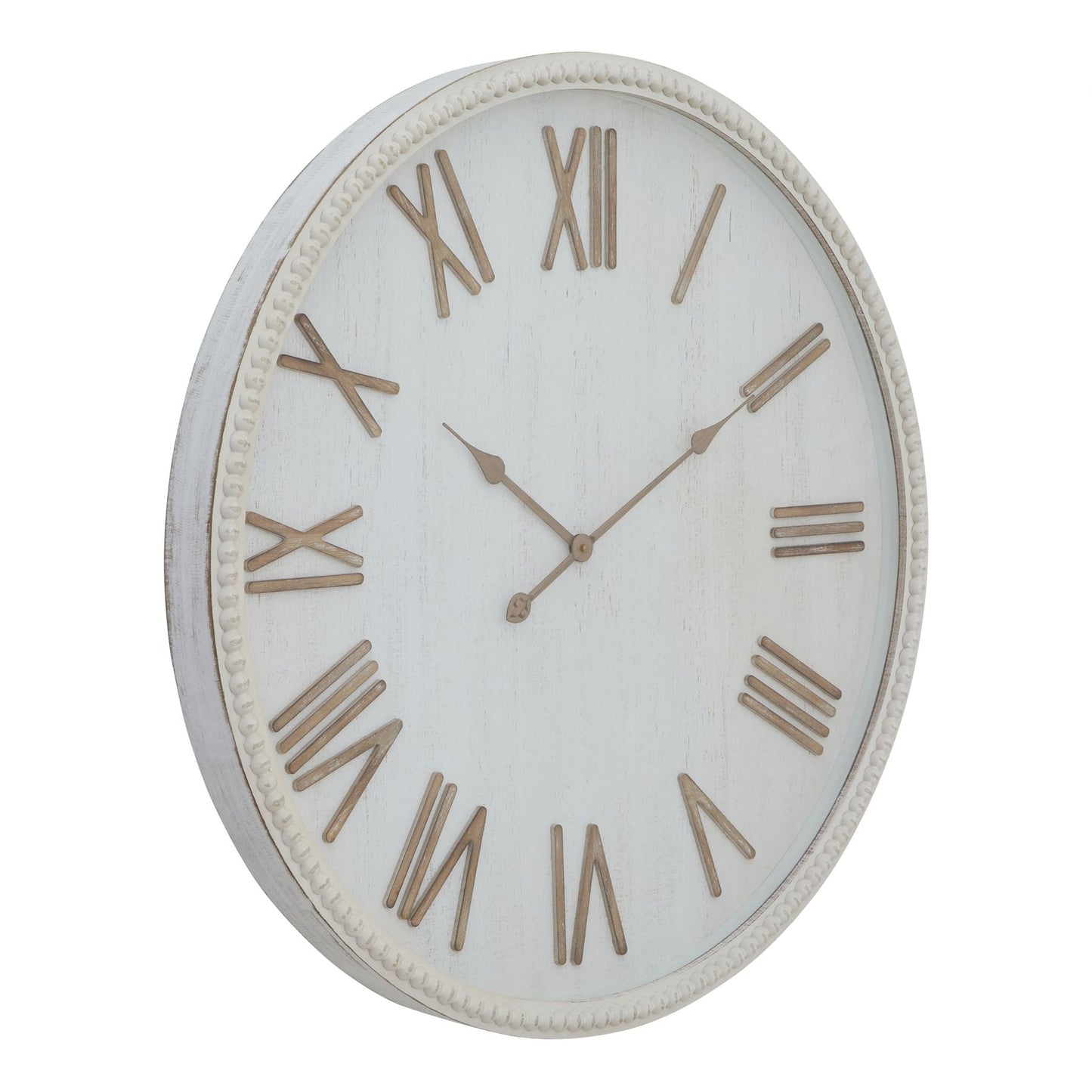 Large Rustic White Clock With Beaded Frame Decor - Darlington's Décor