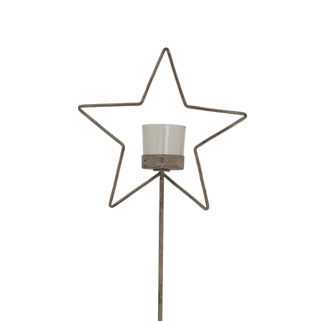 Natural Rustic Star On Wood Stand With Glass Votive Decor - Darlington's Décor