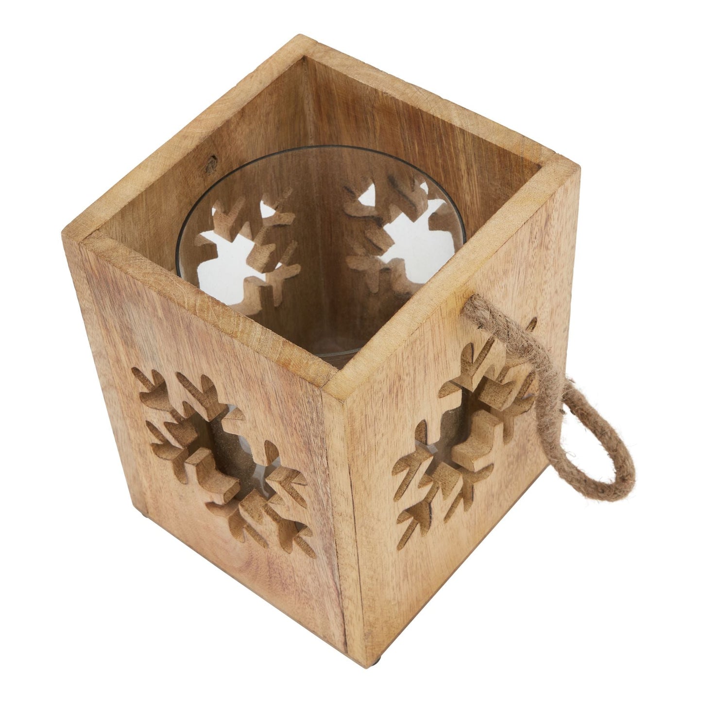 Natural Wooden Large Snowflake Tealight Candle Holder Decor - Darlington's Décor