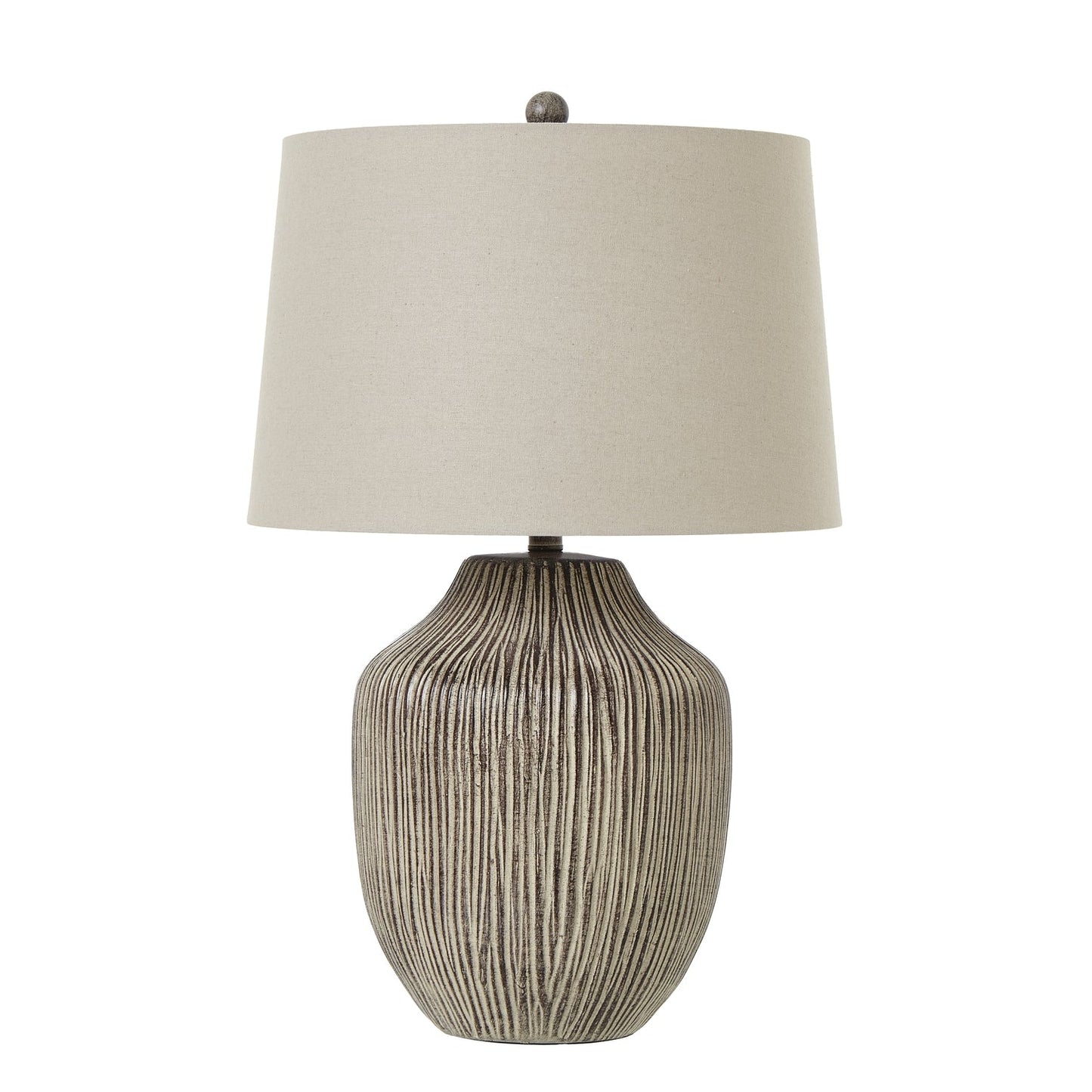 Ochre Carved Textured Table Lamp With Linen Shade Elegance - Darlington's Décor