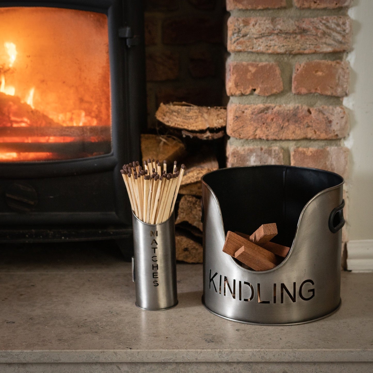 Pewter Finish Logs And Kindling Buckets With Holder - Darlington's Décor
