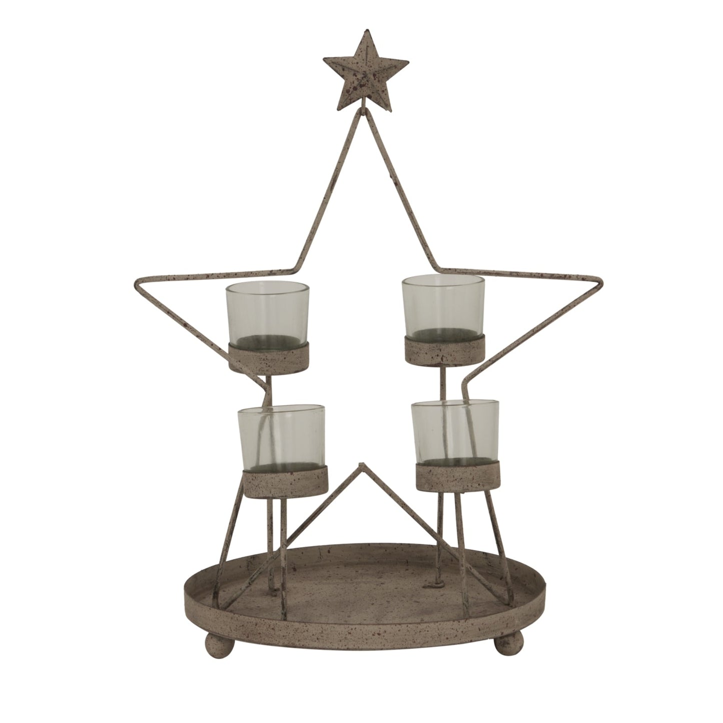 Rustic Outline Star With Four Glass Votives Display - Darlington's Décor