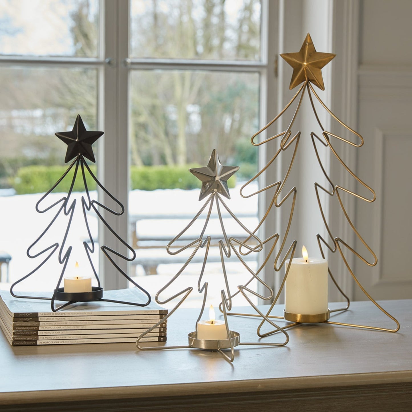 Rustic Outline Star With Four Glass Votives Display - Darlington's Décor