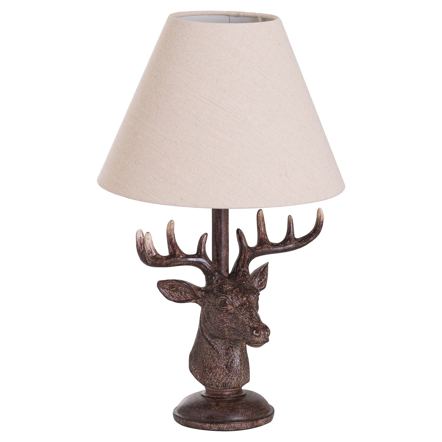 Rustic Stag Head Table Lamp With Linen Shade - Darlington's Décor