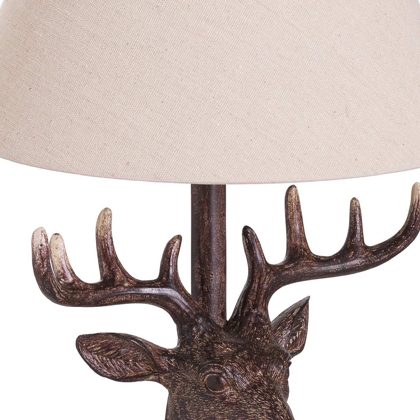 Rustic Stag Head Table Lamp With Linen Shade - Darlington's Décor