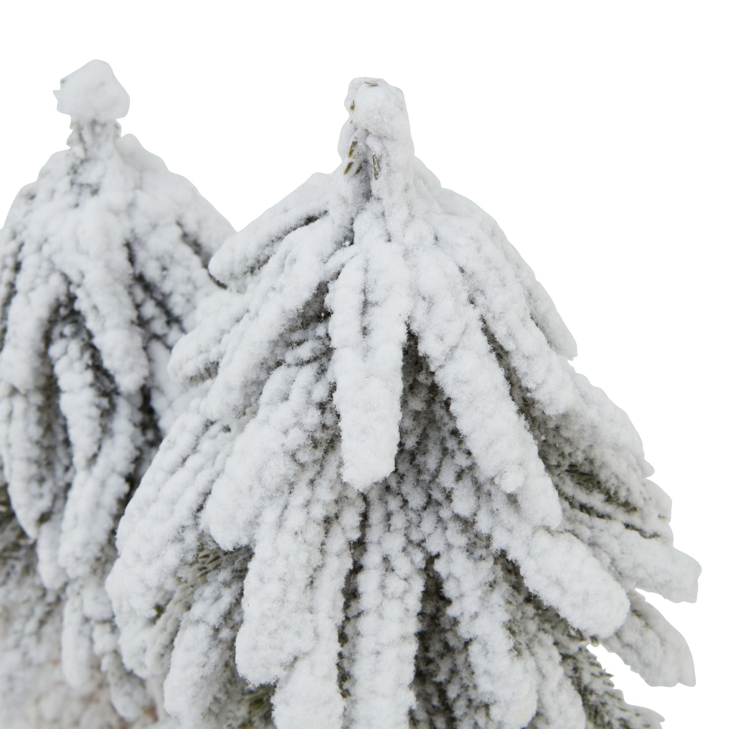 Small Snowy Fir Tree Duo On Wood Log Base - Darlington's Décor