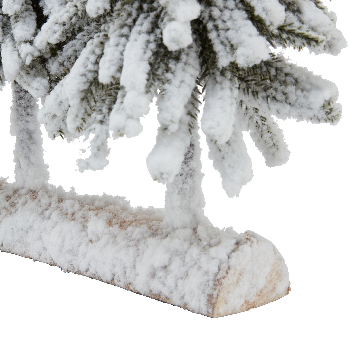 Small Snowy Fir Tree Duo On Wood Log Base - Darlington's Décor