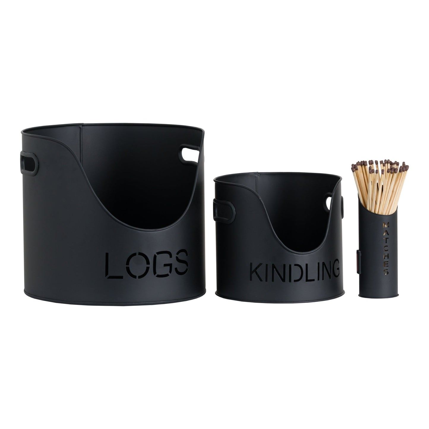 Stylish Black Finish Logs And Kindling Buckets Set - Darlington's Décor