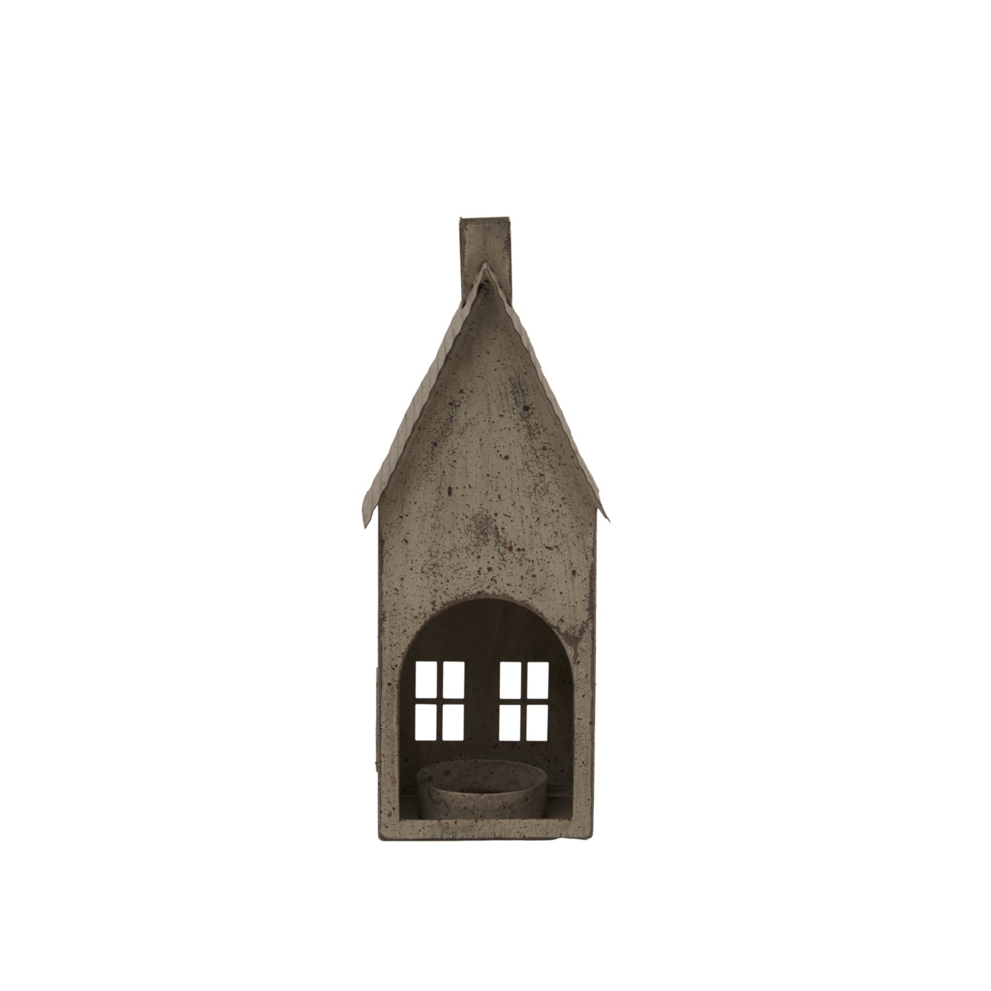 Tall Rustic Metal House Tealight With Glass Votive Holder - Darlington's Décor