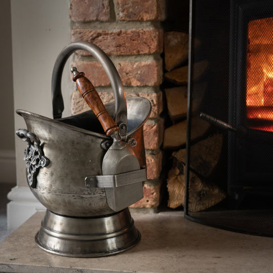 Antique Pewter Coal Bucket with Shovel for Elegant Decor - Darlington's Décor