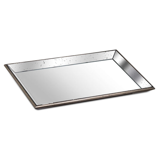 Astor Distressed Large Mirrored Tray With Wooden Detailing - Darlington's Décor