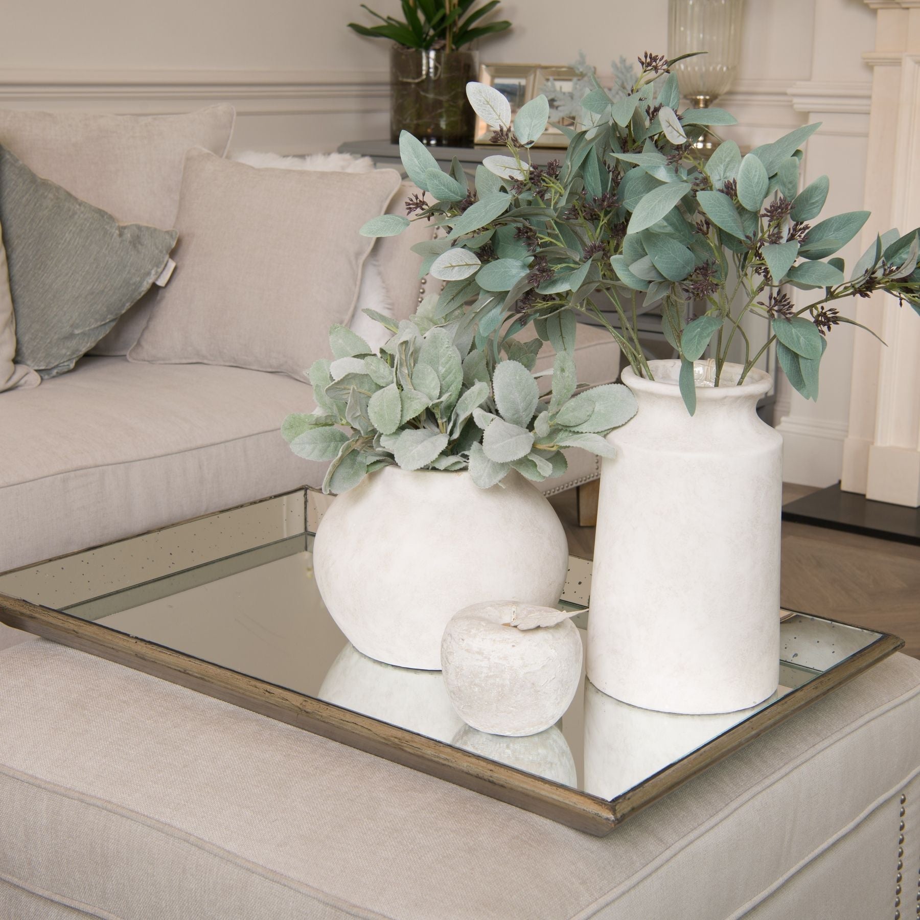 Astor Distressed Large Mirrored Tray With Wooden Detailing - Darlington's Décor