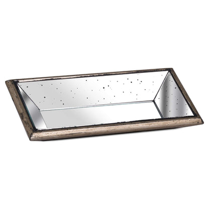 Astor Distressed Mirrored Display Tray With Wooden Detailing - Darlington's Décor