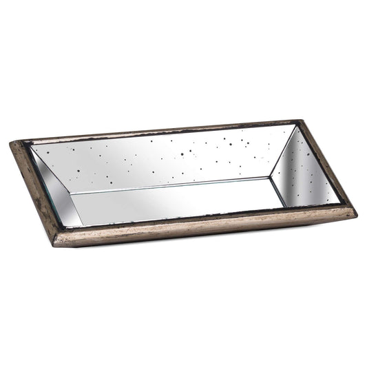 Astor Distressed Mirrored Display Tray With Wooden Detailing - Darlington's Décor