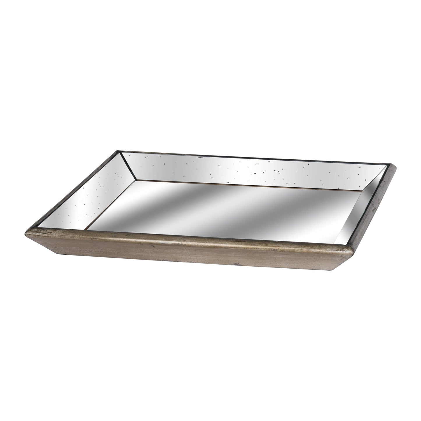 Astor Distressed Mirrored Square Tray With Wooden Detailing Lge - Darlington's Décor