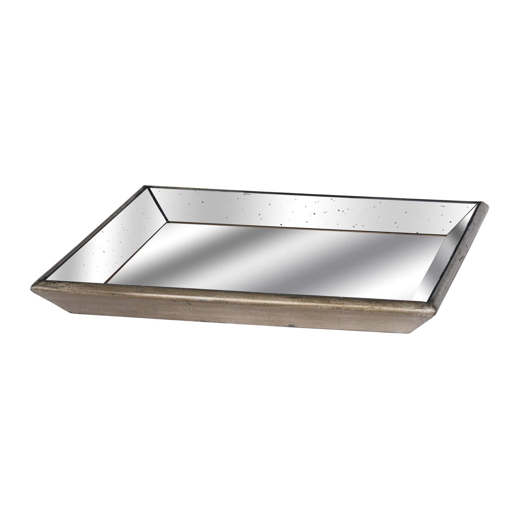Astor Distressed Mirrored Square Tray With Wooden Detailing Lge - Darlington's Décor