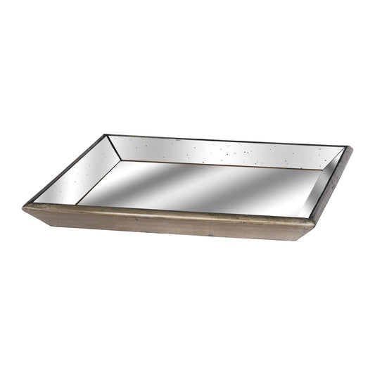 Astor Distressed Mirrored Square Tray With Wooden Detailing Lge - Darlington's Décor
