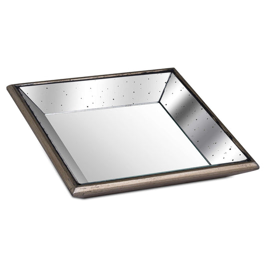 Astor Distressed Mirrored Square Tray With Wooden Detailing - Darlington's Décor