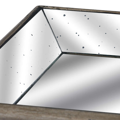 Astor Distressed Mirrored Tray With Wooden Detailing Elegance - Darlington's Décor