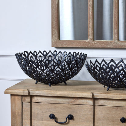 Black Cast Large Lattice Bowl for Modern Elegance - Darlington's Décor