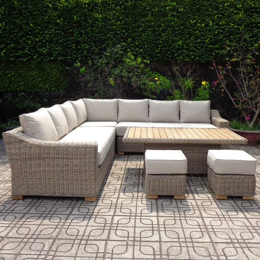 Elegant Luxurious Capri Outdoor Large Corner Set With Riser Table + 2 Stools for Ultimate Comfort - Darlington's Décor