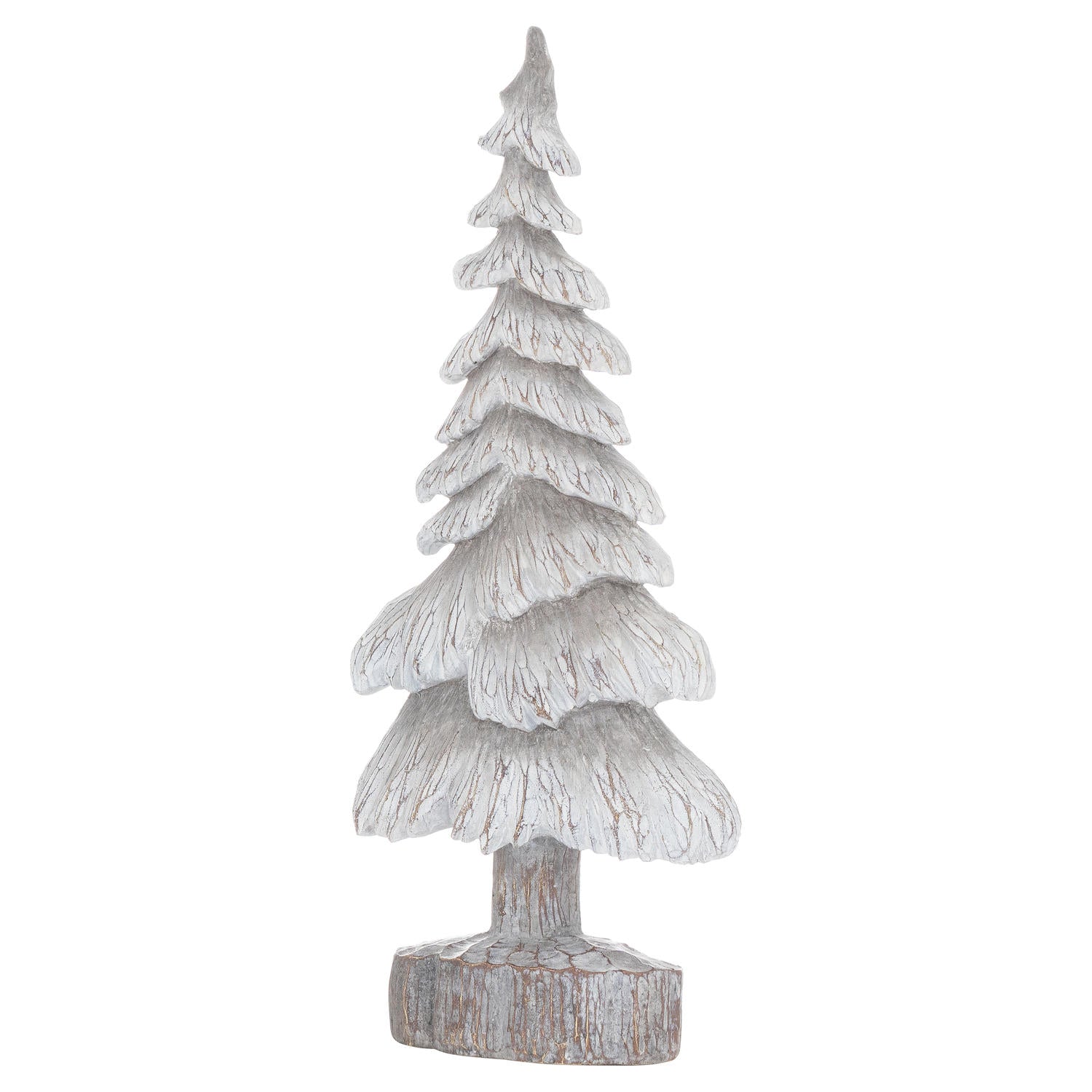 Carved Wood Effect Grey Small Snowy Tree Decor - Darlington's Décor