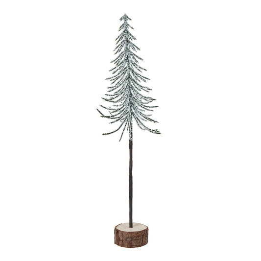 Charming Medium Snowy Spindle Tree In Wood Log - Darlington's Décor