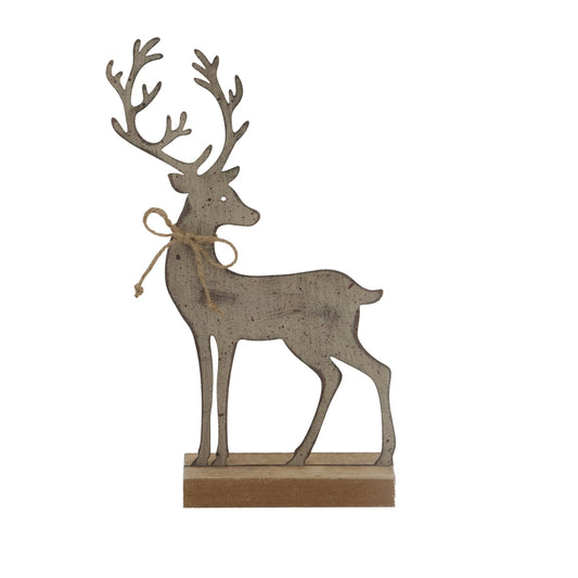Charming Rustic Metal Reindeer On Wood Stand Decor - Darlington's Décor