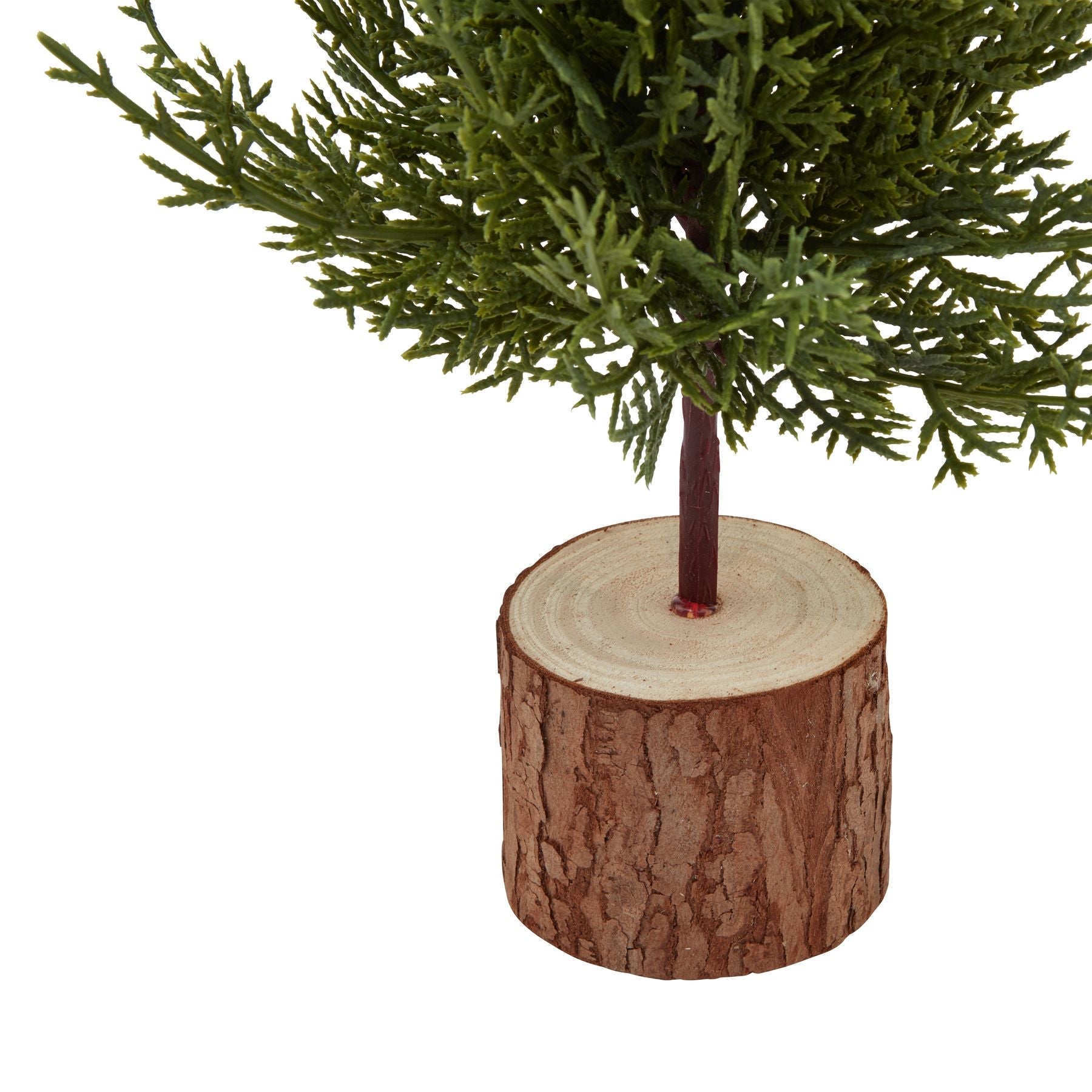 Charming Small Green Fir Tree In Wood Log Base - Darlington's Décor