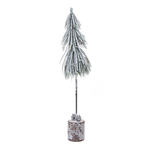 Charming Small Snowy Tree In Wood Log Display - Darlington's Décor