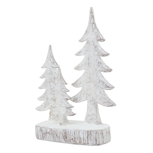 Charming Small Three Snowy Pine Tree Sculpture - Darlington's Décor