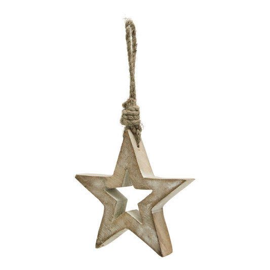 Charming White Wash Collection Small Wooden Hanging Star Decoration - Darlington's Décor