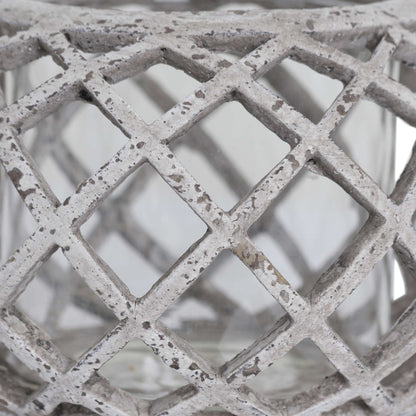 Chic Round Ceramic Lattice Hurricane Lantern for Stylish Lighting - Darlington's Décor