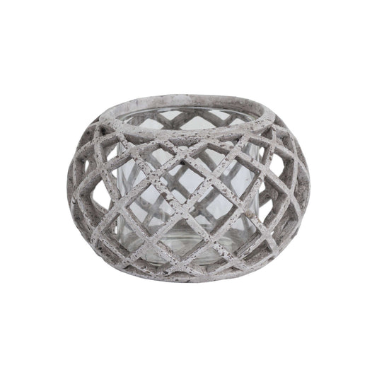 Chic Round Ceramic Lattice Hurricane Lantern for Stylish Lighting - Darlington's Décor