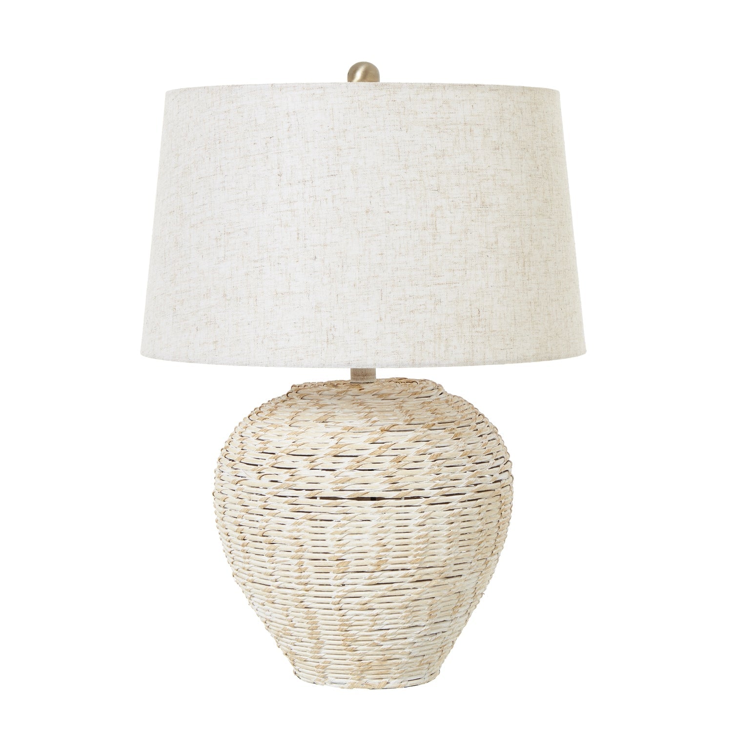 Chic White Wash Wicker Table Lamp With Linen Shade - Darlington's Décor