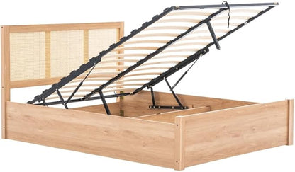 Croxley Oak Wooden Rattan Ottoman Storage Bed (Oak, 5FT King Size - Frame Only) - Darlington's Décor