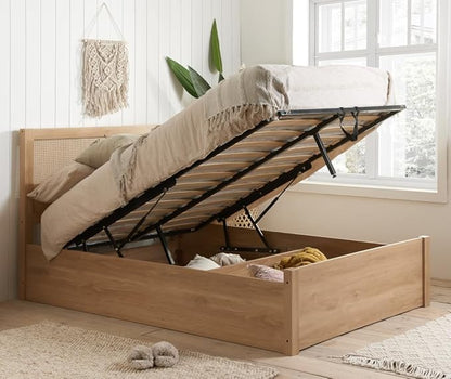 Croxley Oak Wooden Rattan Ottoman Storage Bed (Oak, 5FT King Size - Frame Only) - Darlington's Décor