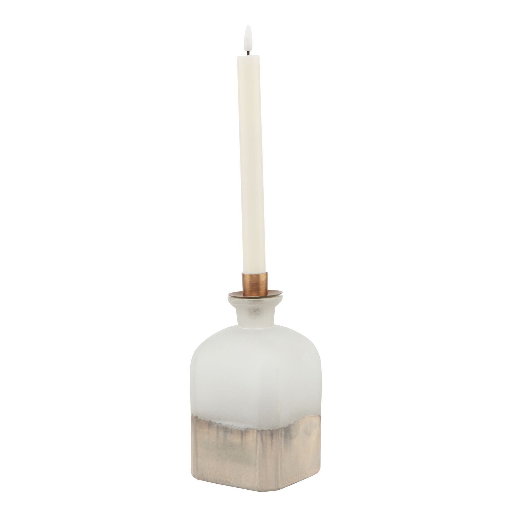 Elegant Burnished Dipped and Aged Brass Large Candle Holder Vase - Darlington's Décor