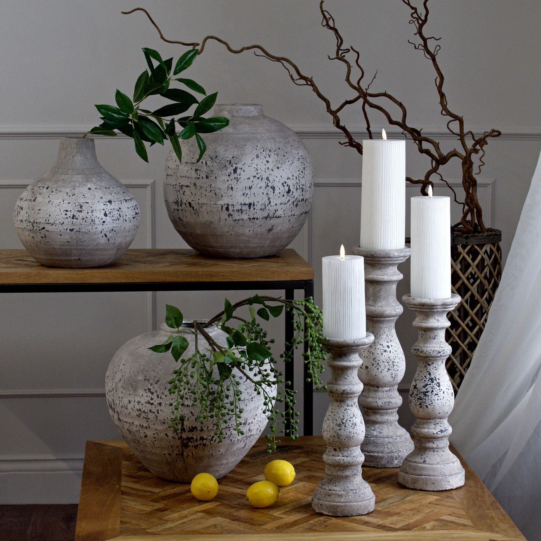 Elegant Large Stone Ceramic Column Candle Holder Decor - Darlington's Décor