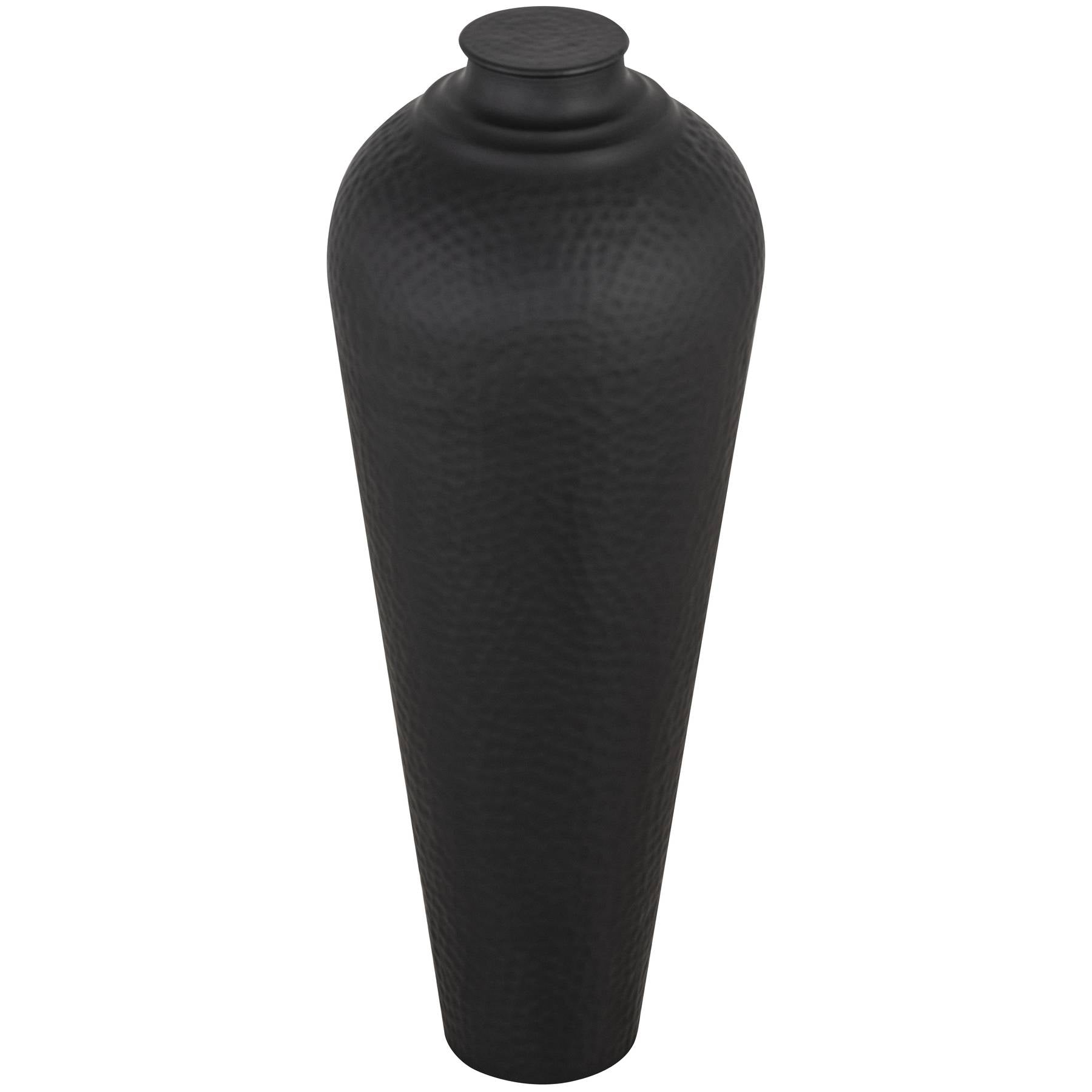 Elegant Matt Black Medium Hammered Vase With Lid - Darlington's Décor